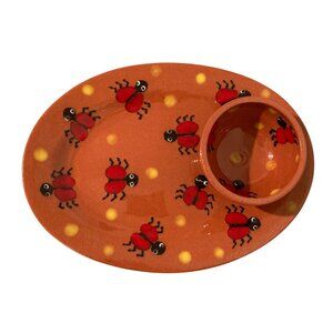 Lady Bug Art Pottery Luncheon Plate Chip And Dip Signed